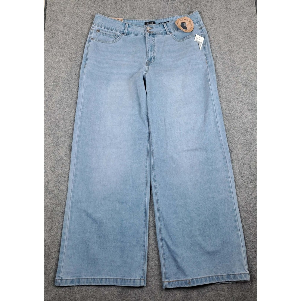 Curve Appeal Blue High Rise Wide Leg Stretch Jeans Size 14/32 light Wash Denim